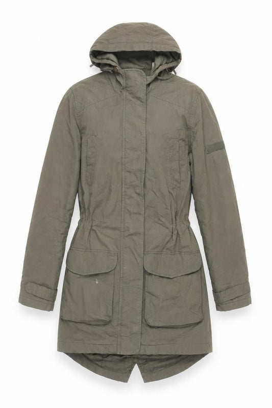 La Redoute Women’s Green Parka Coat Size 10 Hooded Mid-Length Cotton