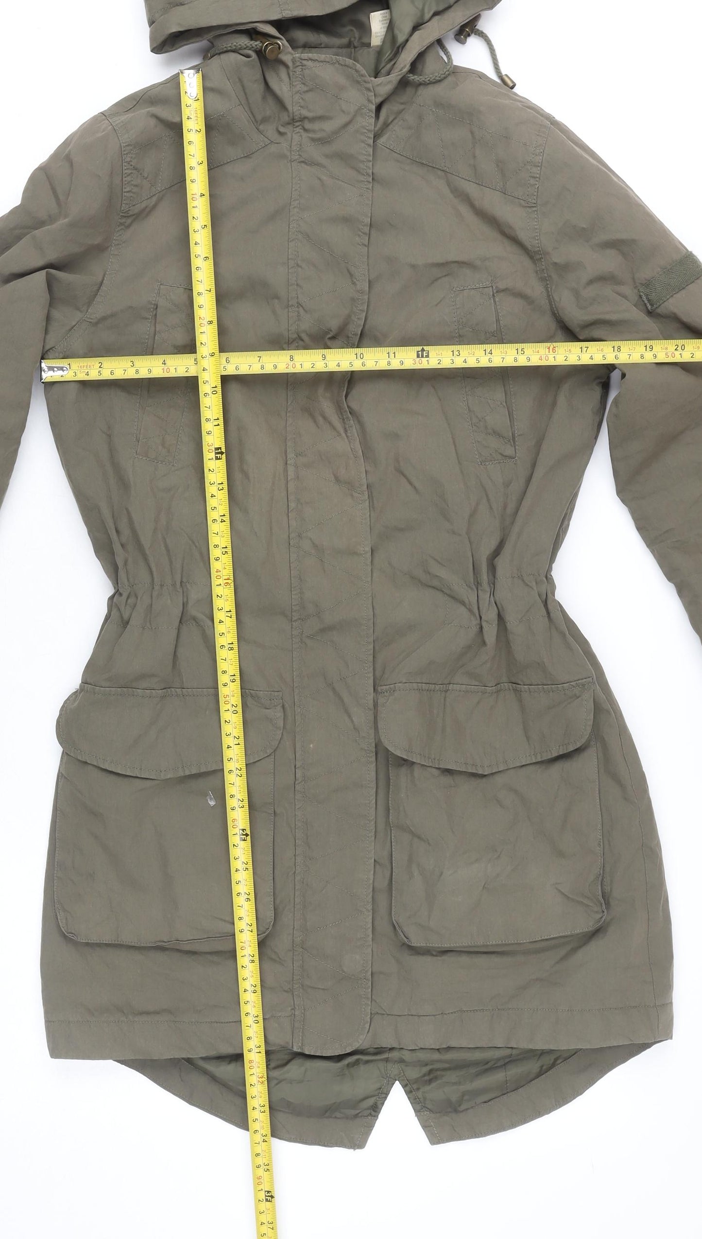 La Redoute Women’s Green Parka Coat Size 10 Hooded Mid-Length Cotton