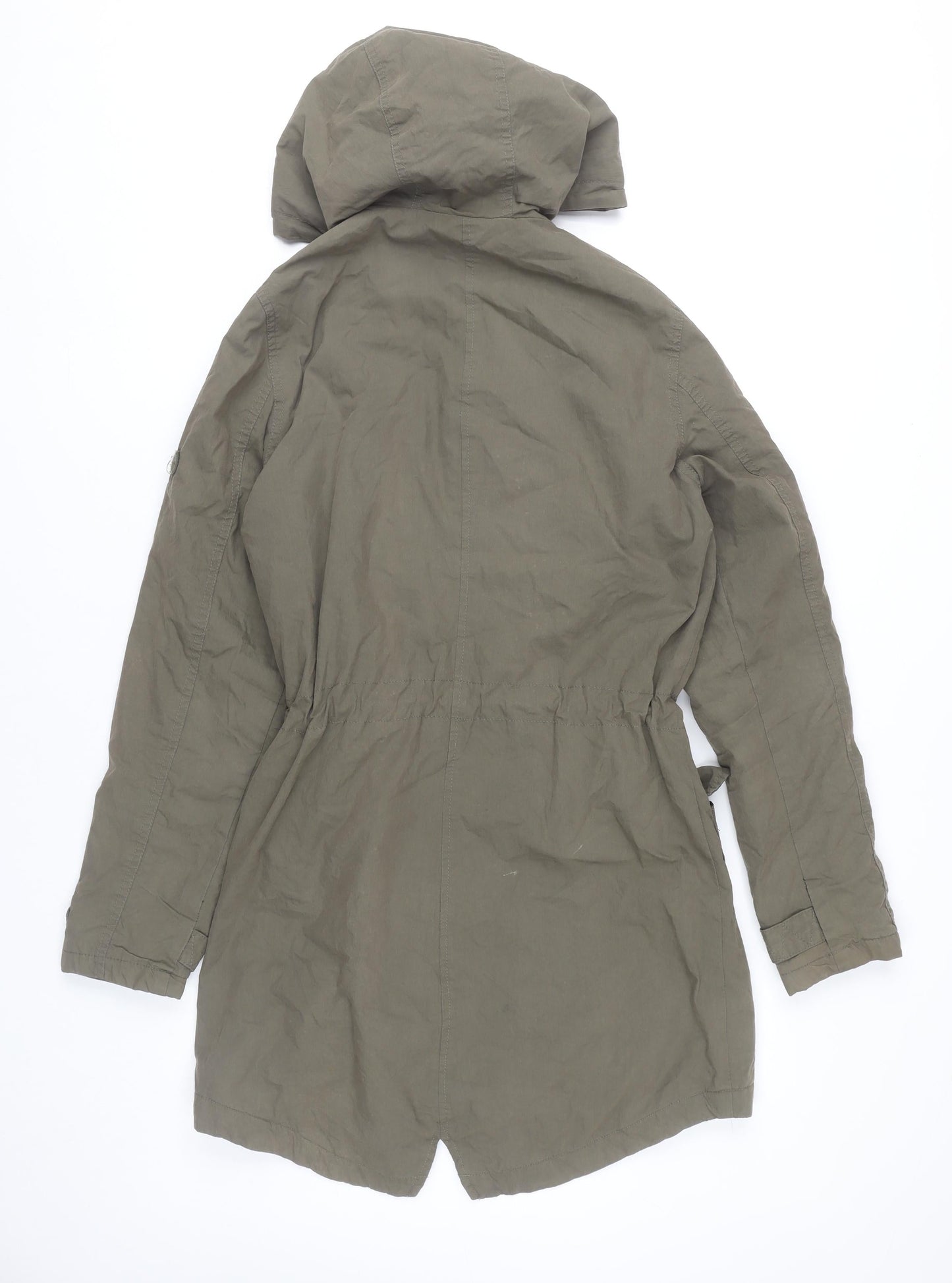 La Redoute Women’s Green Parka Coat Size 10 Hooded Mid-Length Cotton