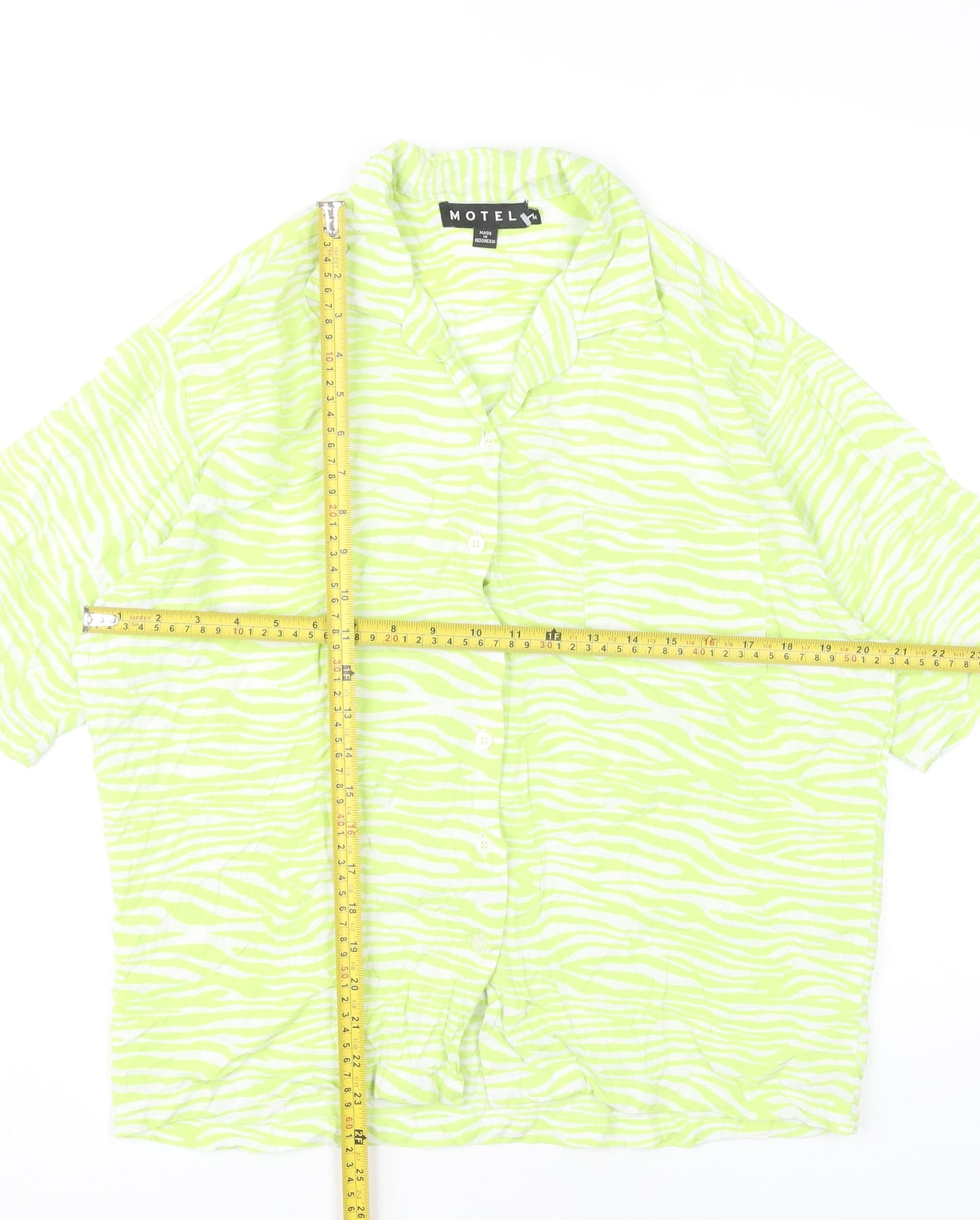 Motel Womens Green Zebra Print Button-Up Shirt Size M