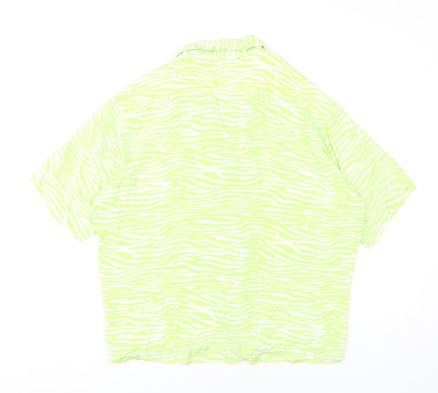 Motel Womens Green Zebra Print Button-Up Shirt Size M