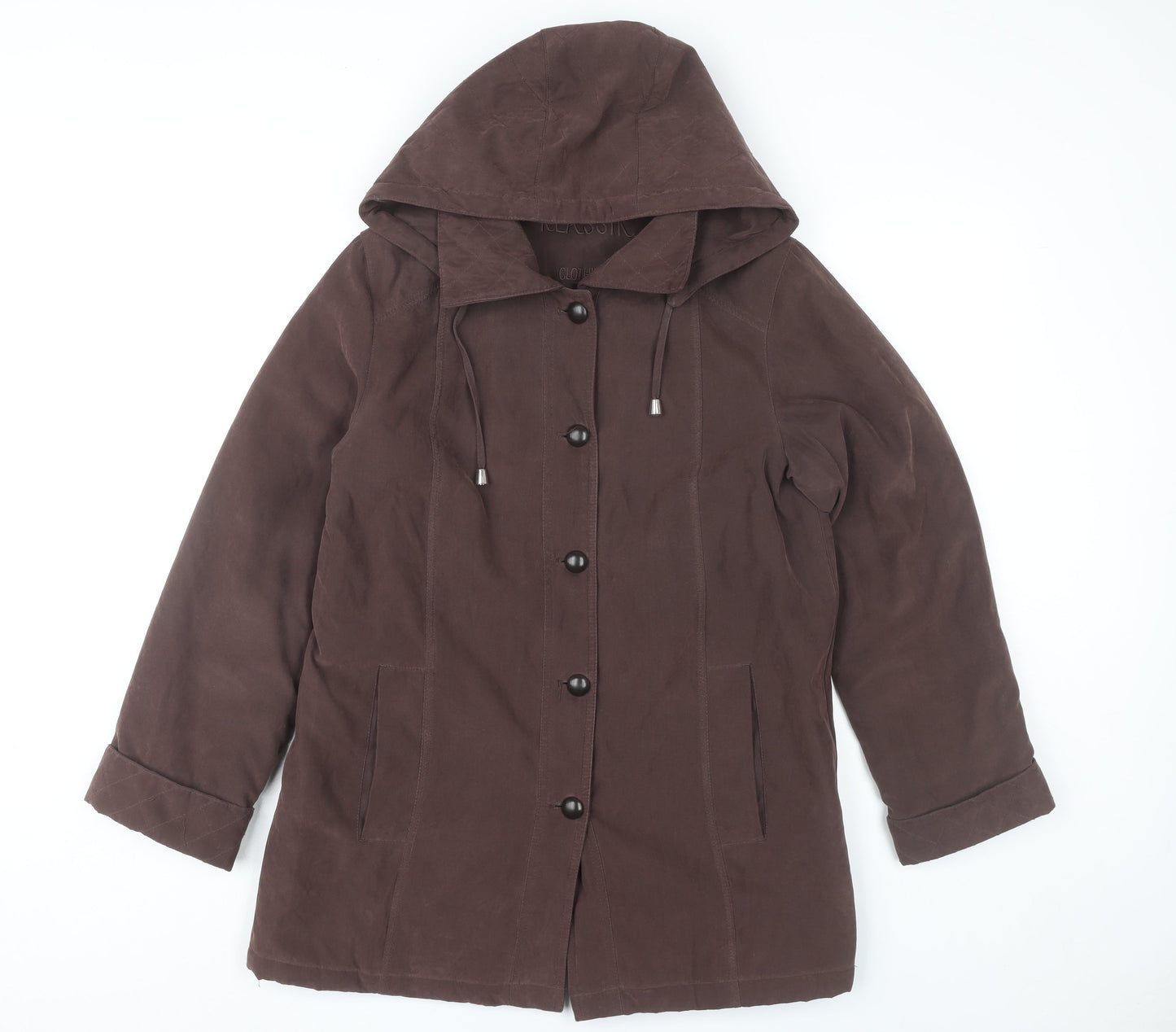 Klassik Womens Brown Hooded Mid-Length Coat Size 10