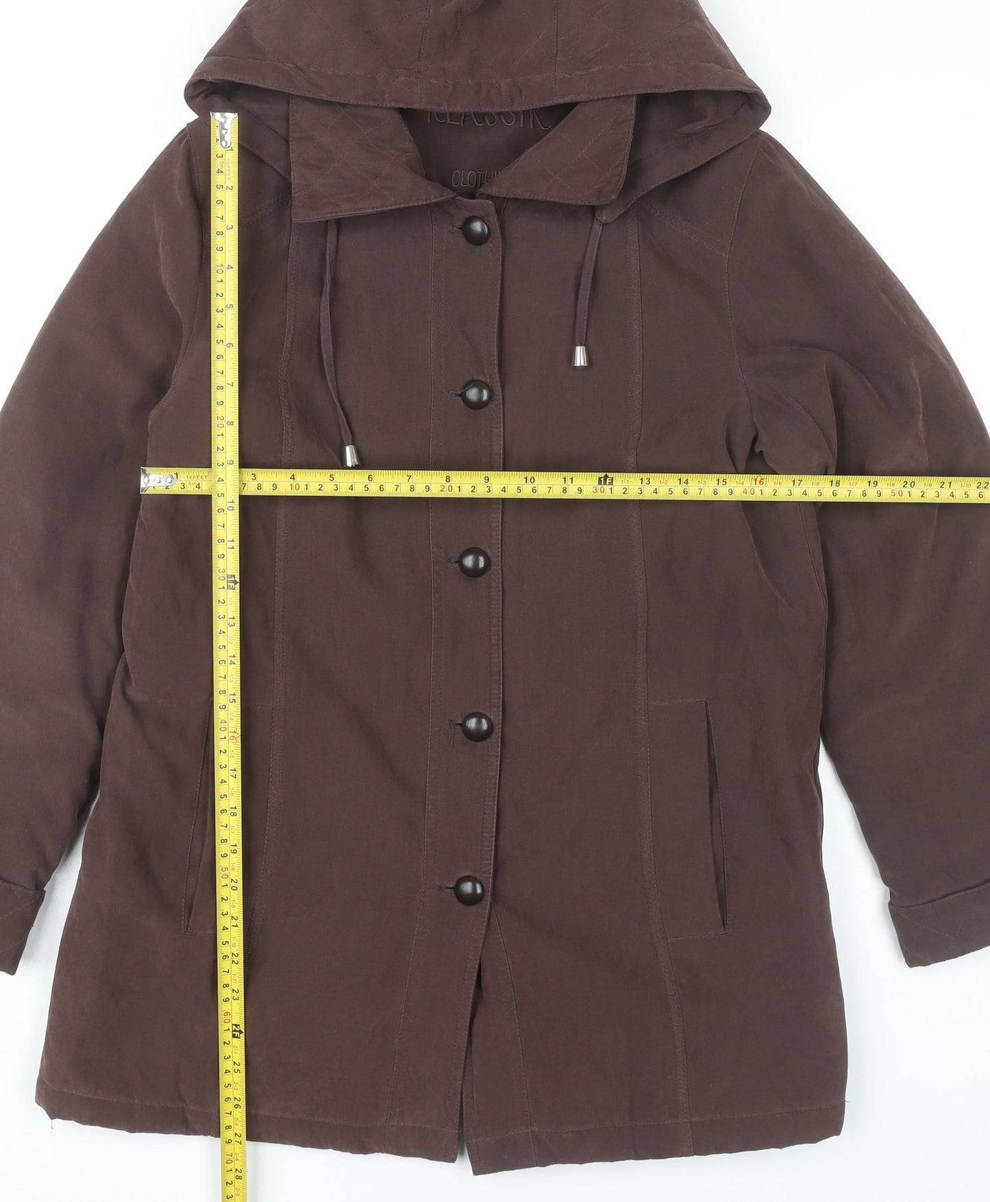 Klassik Womens Brown Hooded Mid-Length Coat Size 10
