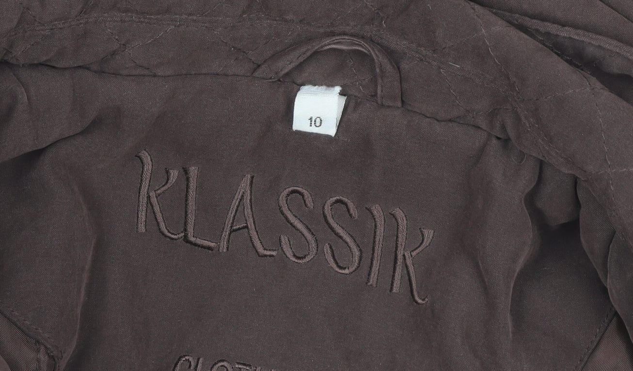 Klassik Womens Brown Hooded Mid-Length Coat Size 10