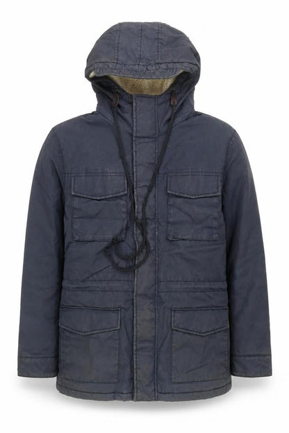 Goodsouls Men’s Blue L Parka Jacket Hooded Polyester Cotton