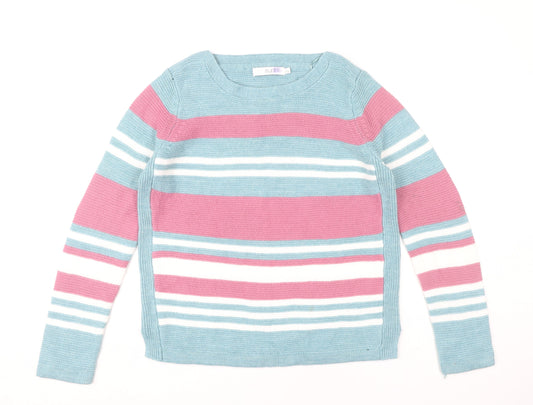 Isle Women’s Blue Striped Acrylic Jumper Size S 10-12 Crew Neck