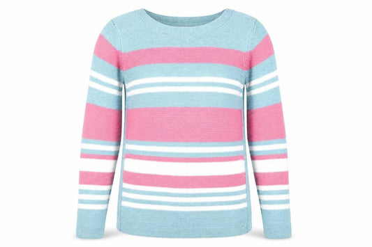 Isle Women’s Blue Striped Acrylic Jumper Size S 10-12 Crew Neck