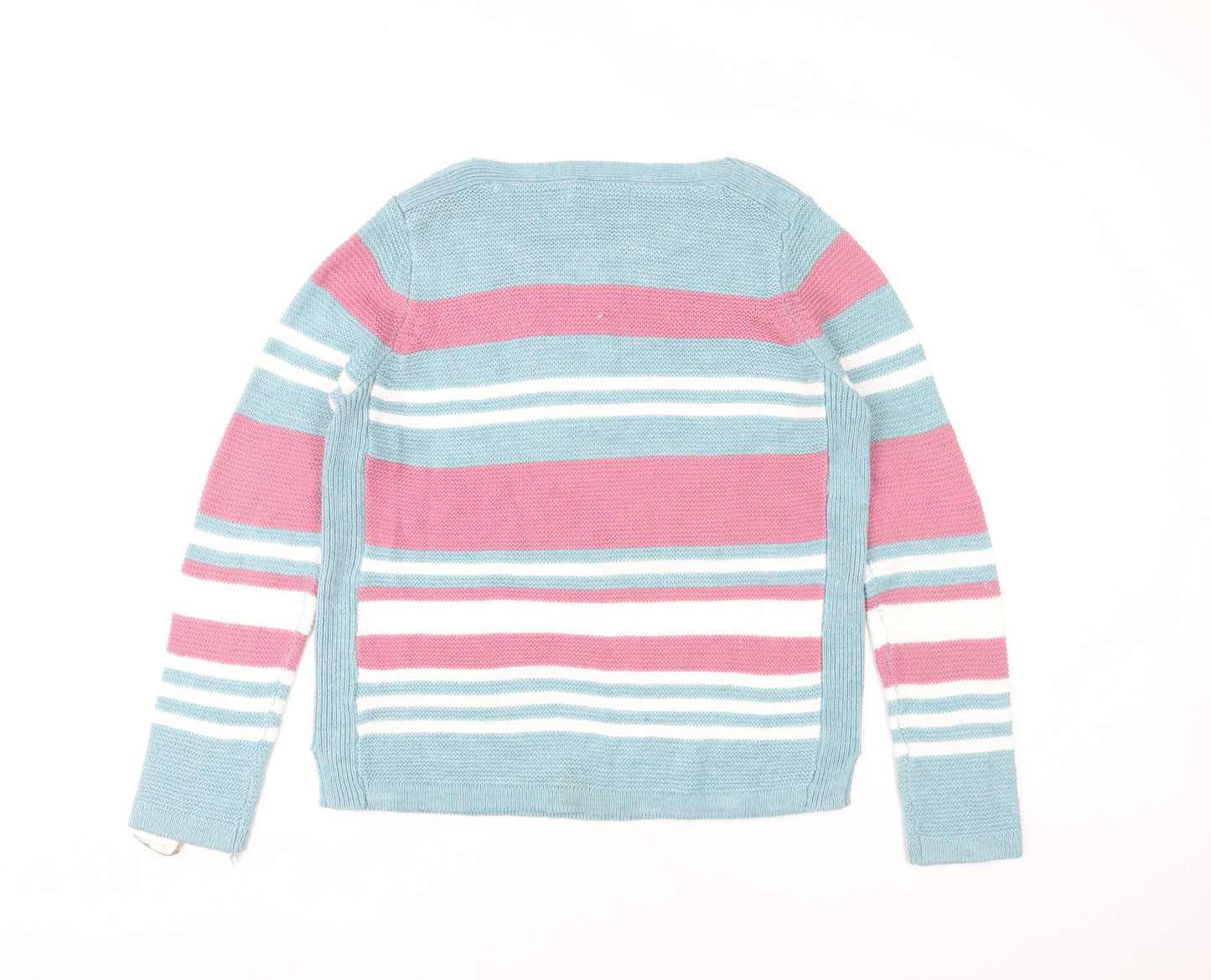 Isle Women’s Blue Striped Acrylic Jumper Size S 10-12 Crew Neck
