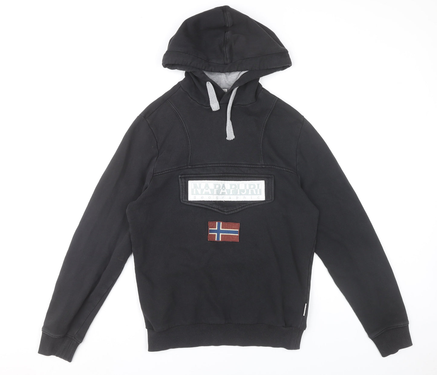Napapijri Men's Black Pullover Hoodie XS Logo Flag Embroidered