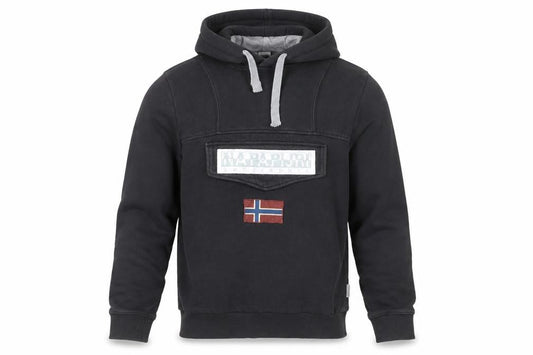 Napapijri Men's Black Pullover Hoodie XS Logo Flag Embroidered