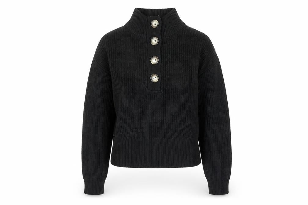 Brave Soul Womens Black Size 6 High Neck Button Pullover Jumper