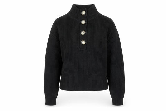 Brave Soul Womens Black Size 6 High Neck Button Pullover Jumper