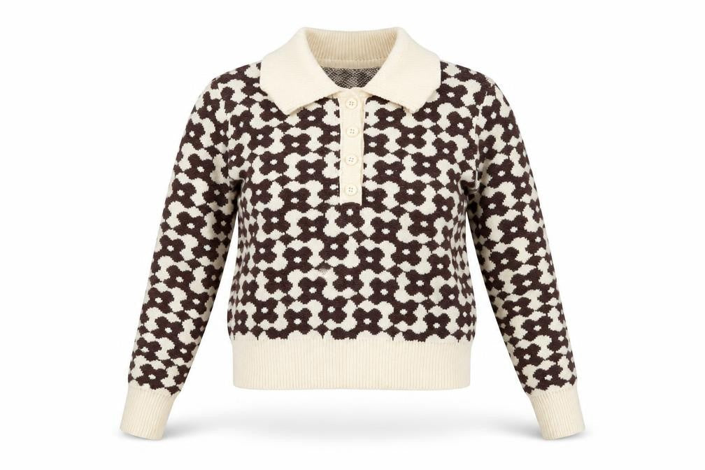 Cider Womens Brown Collared Floral Knit Pullover Jumper XS