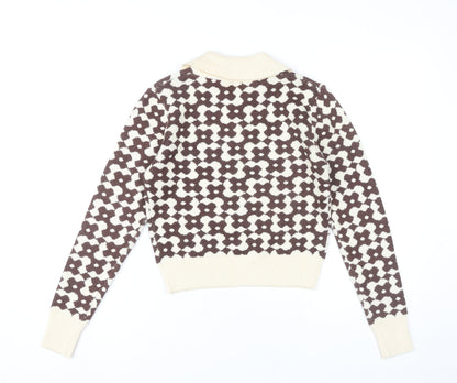 Cider Womens Brown Collared Floral Knit Pullover Jumper XS