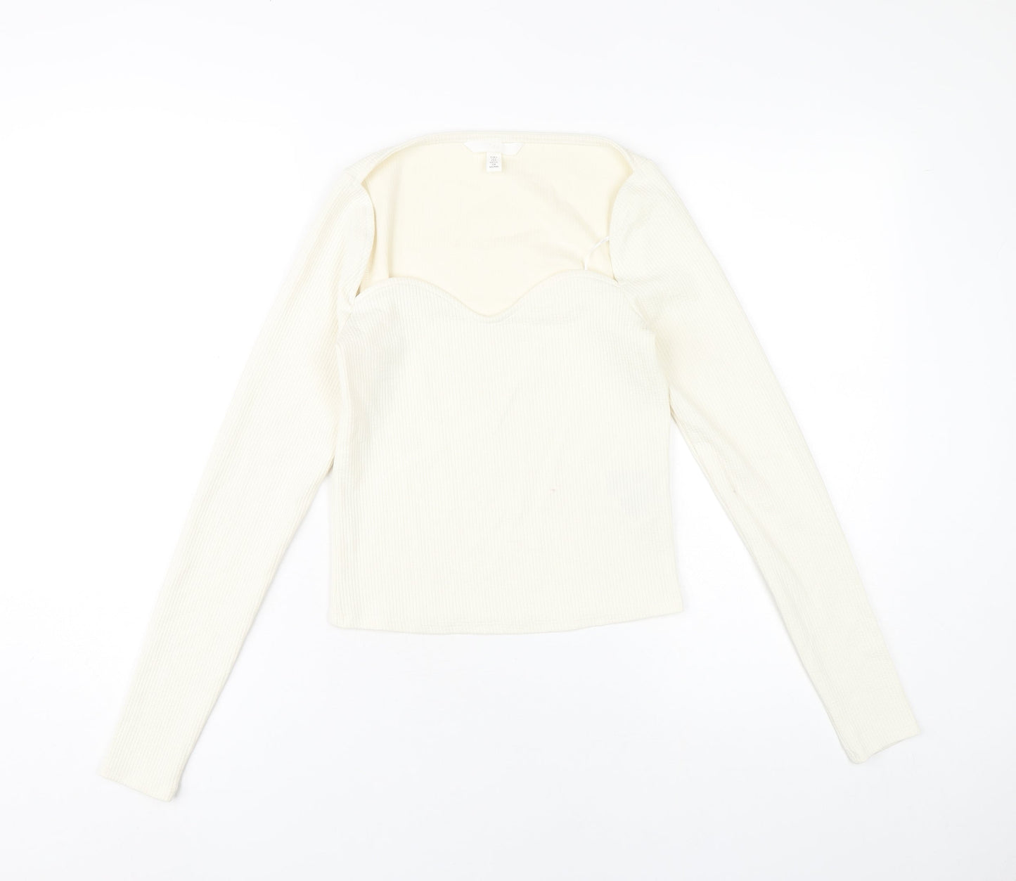 H&M Women Ivory Sweetheart Neck Long Sleeve Cropped Blouse Size 12