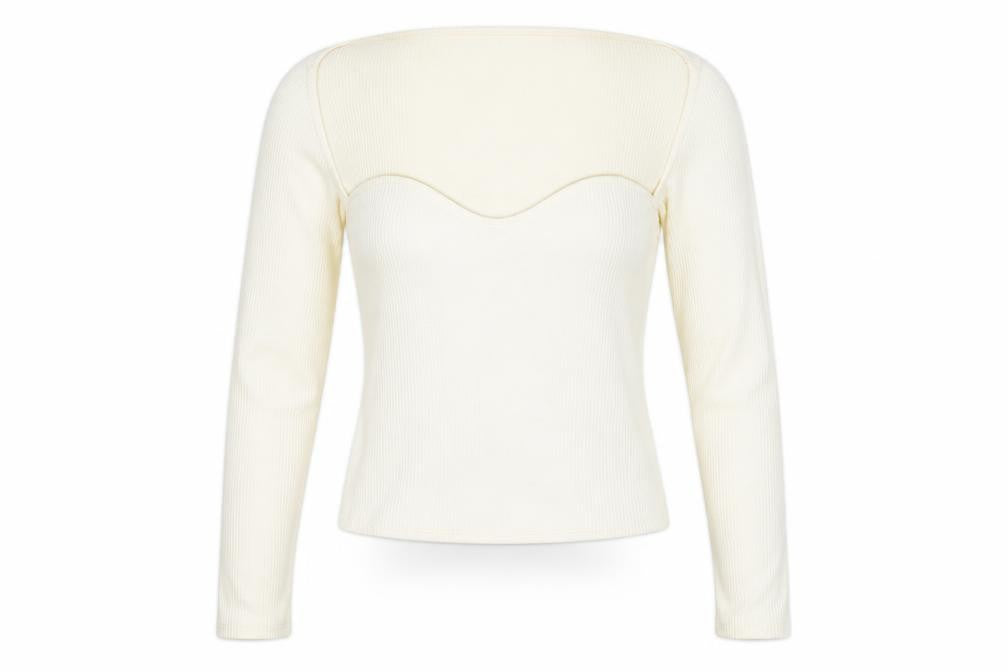 H&M Women Ivory Sweetheart Neck Long Sleeve Cropped Blouse Size 12