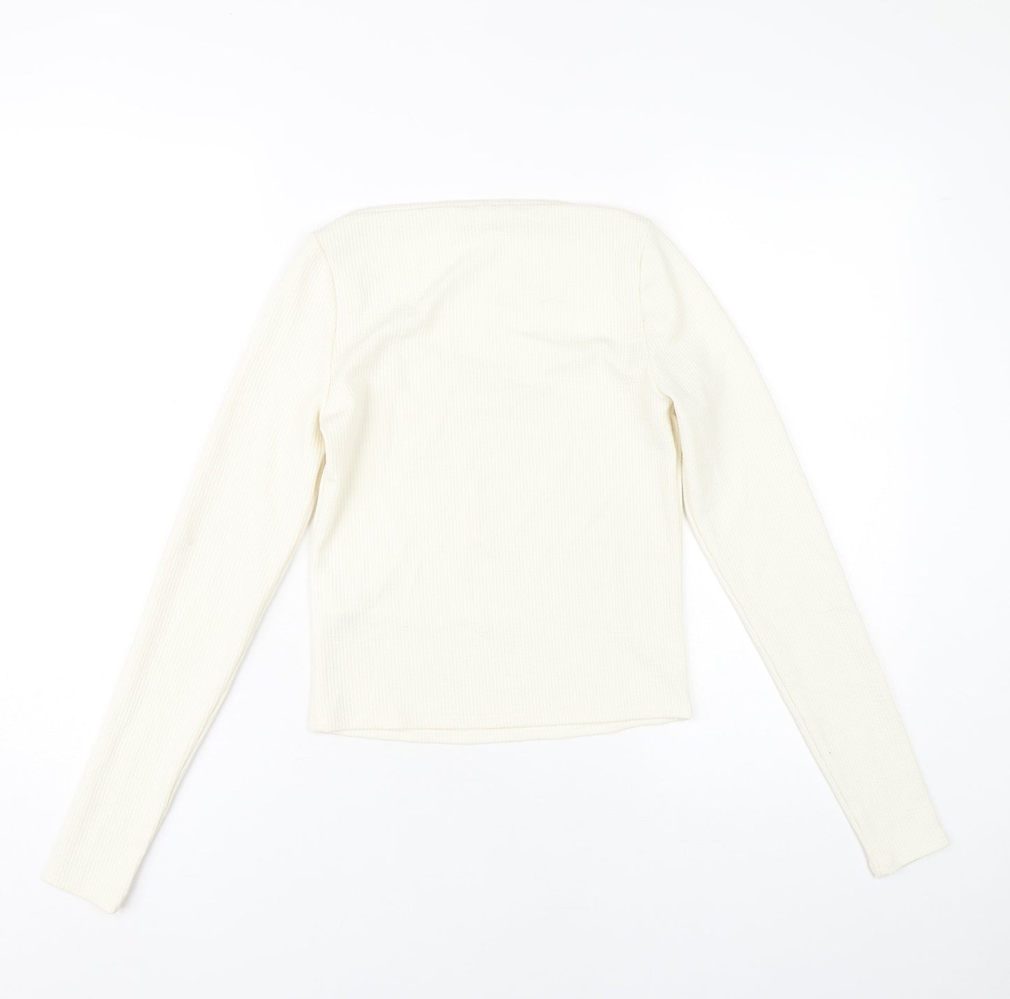 H&M Women Ivory Sweetheart Neck Long Sleeve Cropped Blouse Size 12