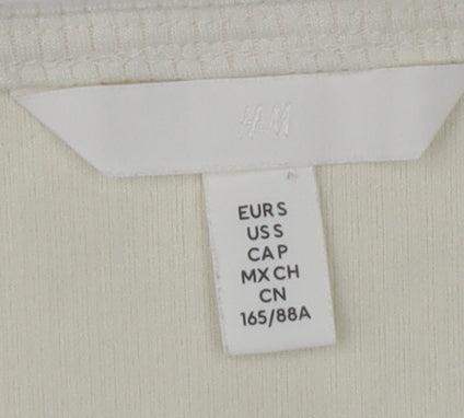 H&M Women Ivory Sweetheart Neck Long Sleeve Cropped Blouse Size 12