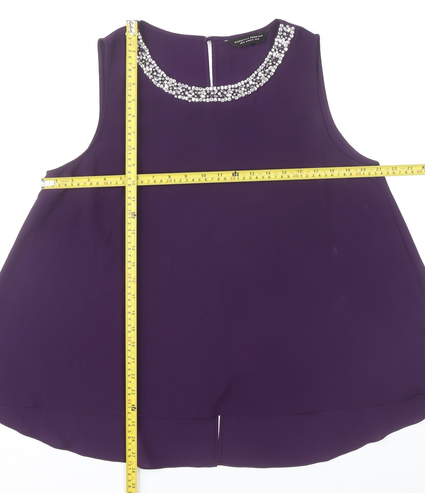Dorothy Perkins Womens Purple Beaded Blouse UK 16 Tunic Sleeveless Party Top