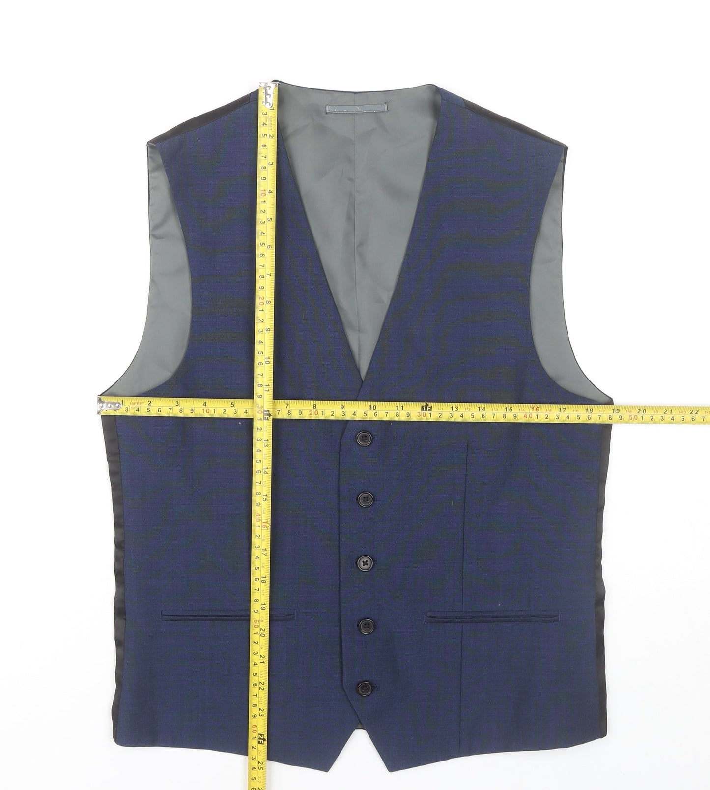Next Men’s Blue Wool Blend 38R Waistcoat Formal Business Wedding