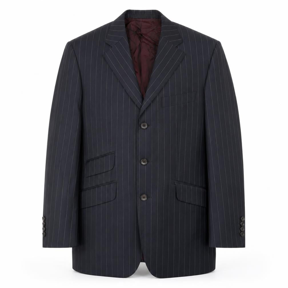 DAKS Men Blue Pinstripe Wool Blazer Jacket 46R Classic Formal
