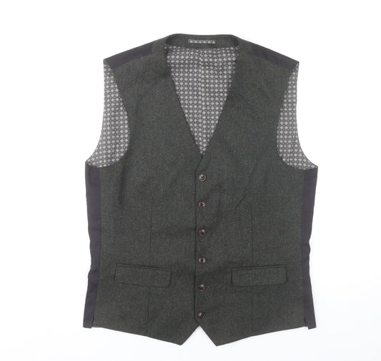 Next Men’s Grey Wool Blend Waistcoat Size 38 Long Length Formal