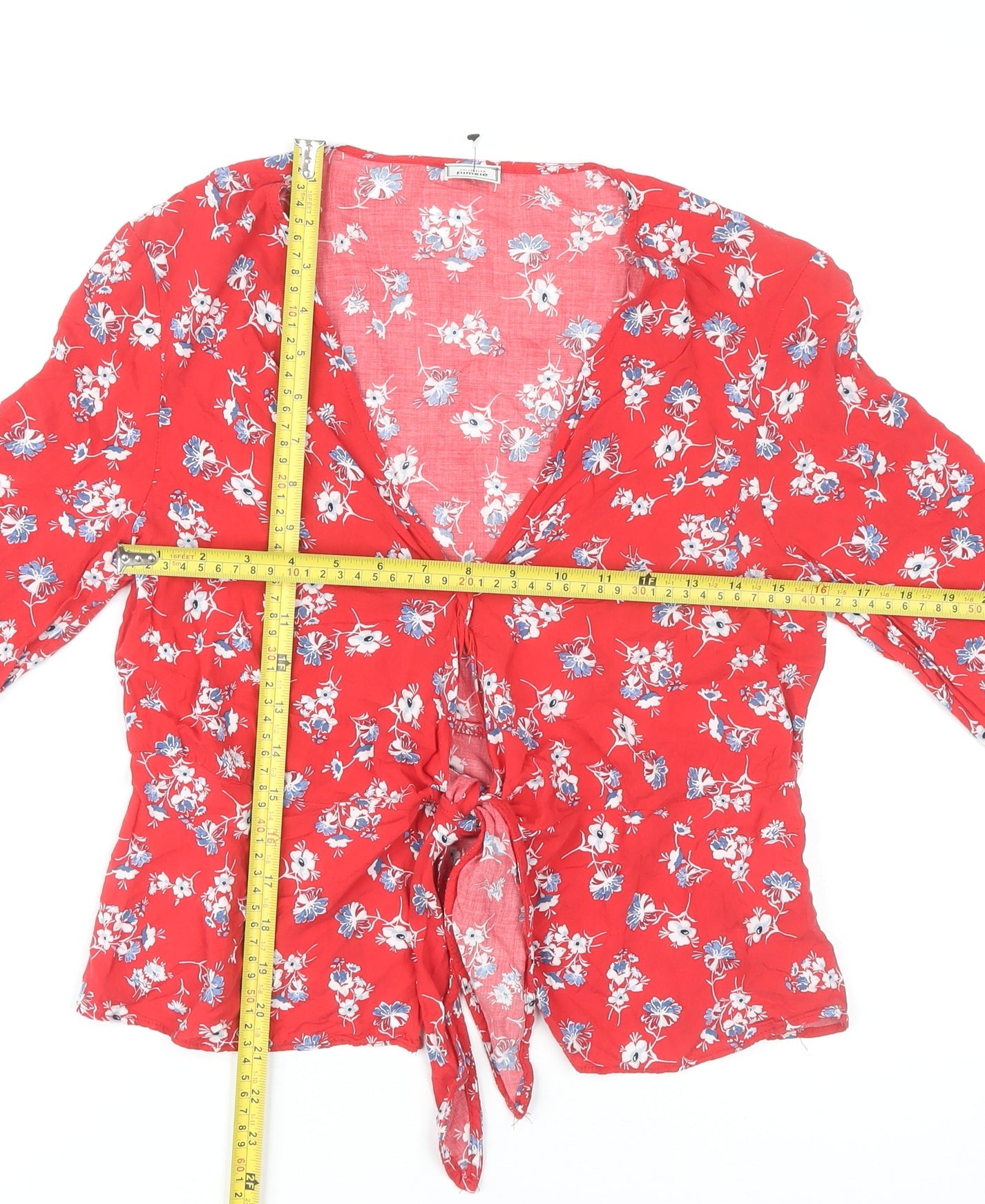 Pimkie Women Red Floral Wrap Blouse Long Sleeve Size M