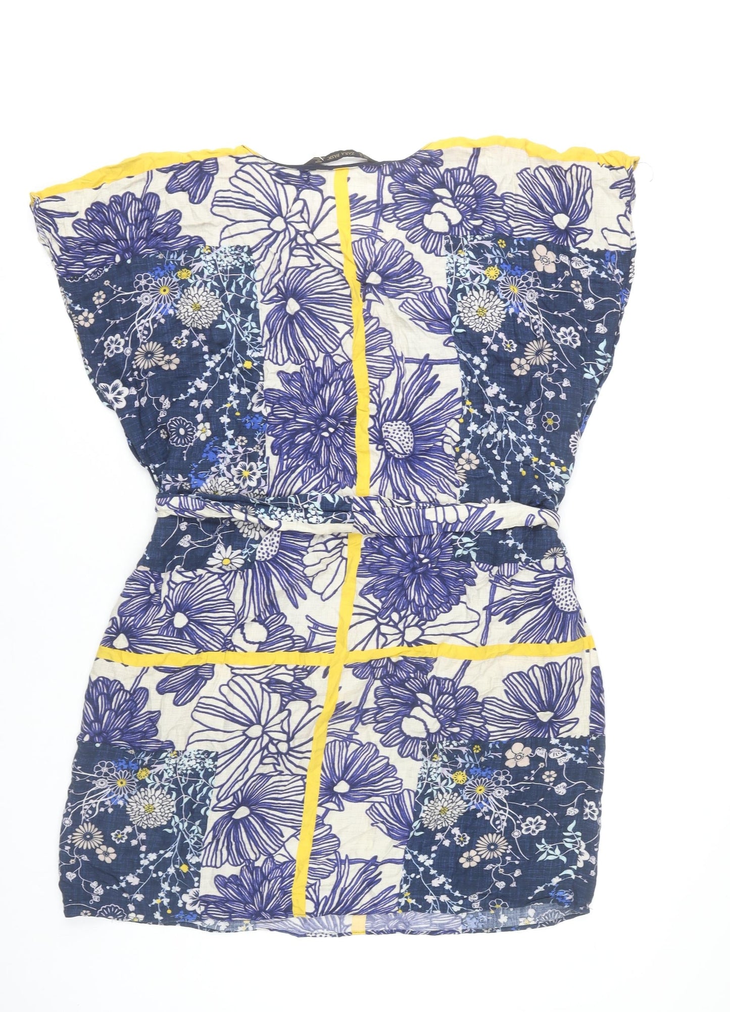 Zara Basic Women’s Blue Floral Shift Dress Size 12 Sleeveless Belted Summer