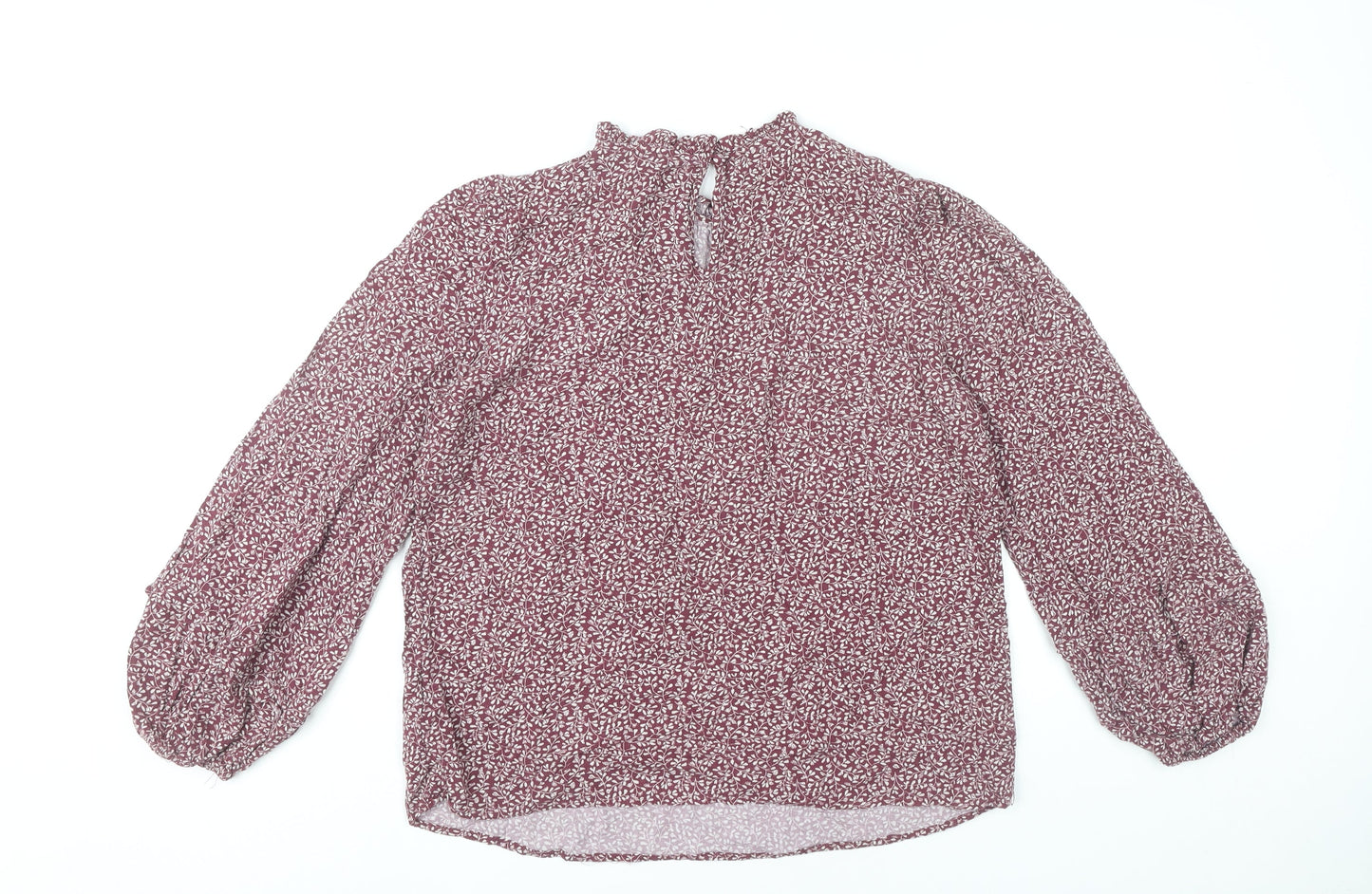 Marks and Spencer Womens Red Floral Blouse Size 12 Long Sleeve