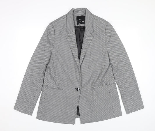 Bershka Women Black Houndstooth Blazer L Regular Fit Tailored Jacket