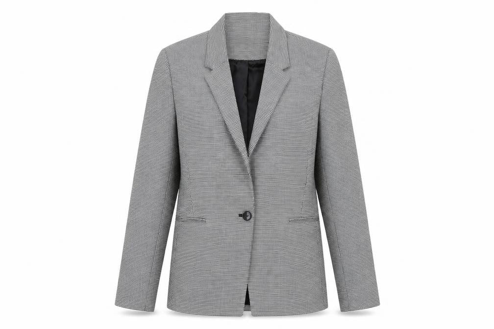 Bershka Women Black Houndstooth Blazer L Regular Fit Tailored Jacket