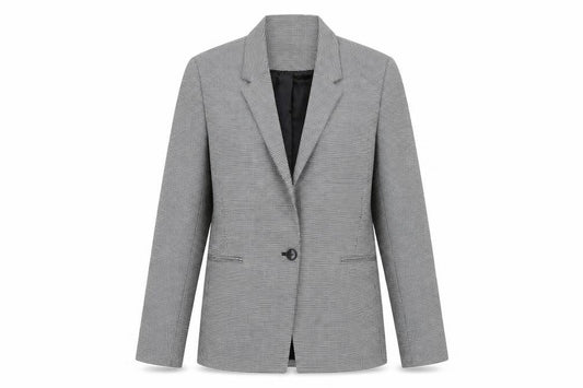 Bershka Women Black Houndstooth Blazer L Regular Fit Tailored Jacket