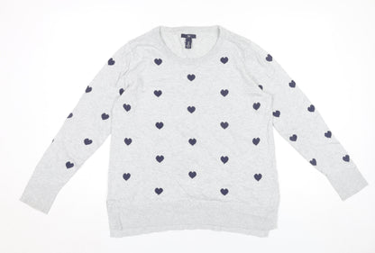 Gap Women’s Grey Heart Jumper Size M Crew Neck Cotton Pullover