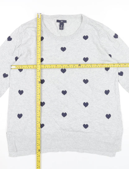 Gap Women’s Grey Heart Jumper Size M Crew Neck Cotton Pullover