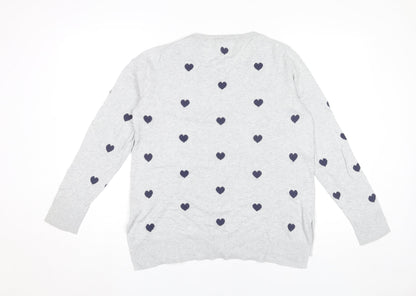 Gap Women’s Grey Heart Jumper Size M Crew Neck Cotton Pullover