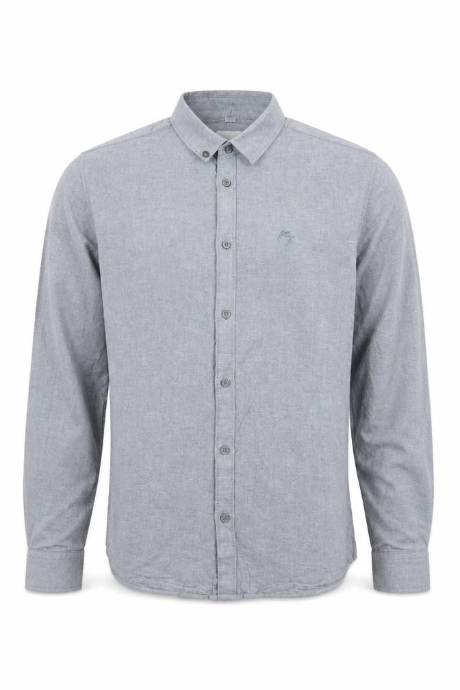 River Island Men's Grey Regular Fit Long Sleeve Oxford Cotton Shirt M