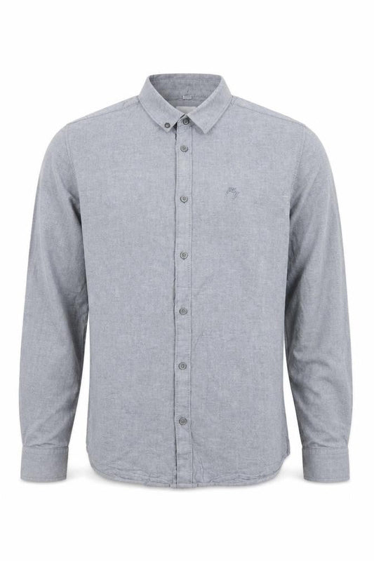 River Island Men's Grey Regular Fit Long Sleeve Oxford Cotton Shirt M