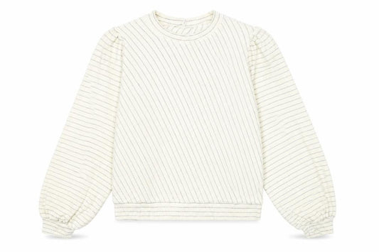 Ganni Women White Striped Pullover Jumper Size S Crew Neck Puff Sleeve