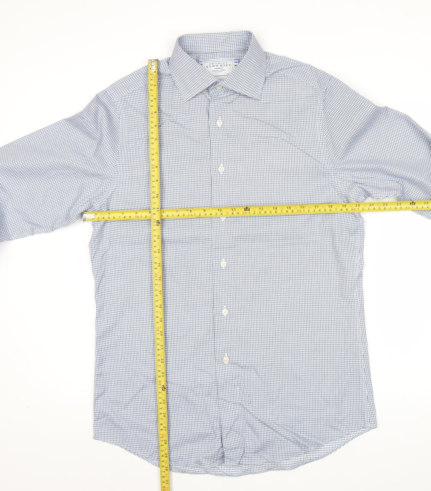Charles Tyrwhitt Men's Blue Slim Fit Long Sleeve Check Shirt Size 15