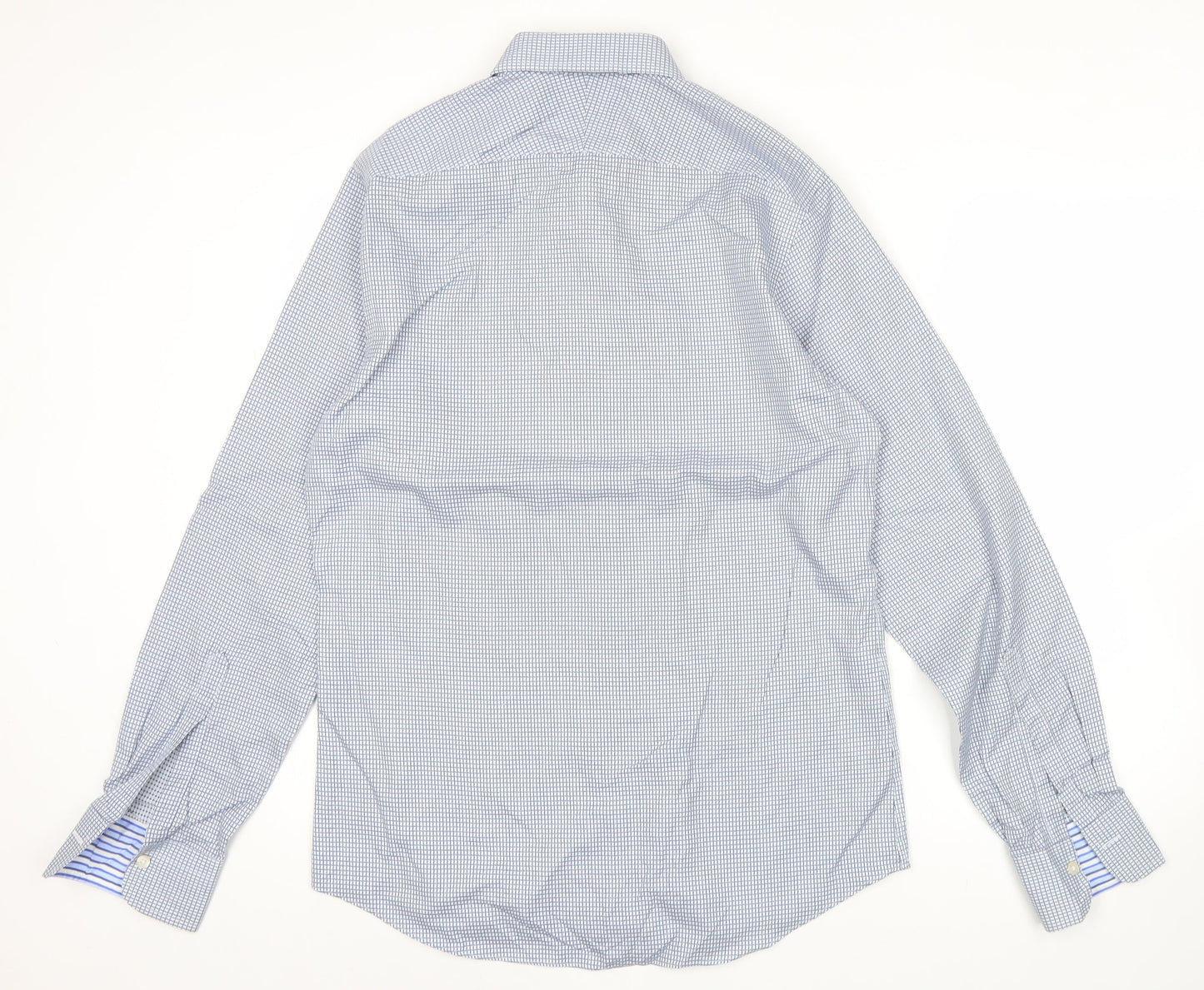 Charles Tyrwhitt Men's Blue Slim Fit Long Sleeve Check Shirt Size 15