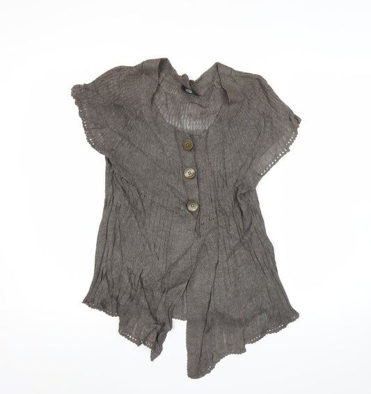 Marks & Spencer Womens Brown Cardigan UK 12 Linen Blend V-Neck