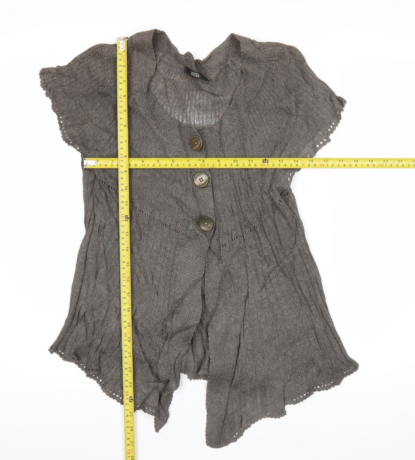 Marks & Spencer Womens Brown Cardigan UK 12 Linen Blend V-Neck