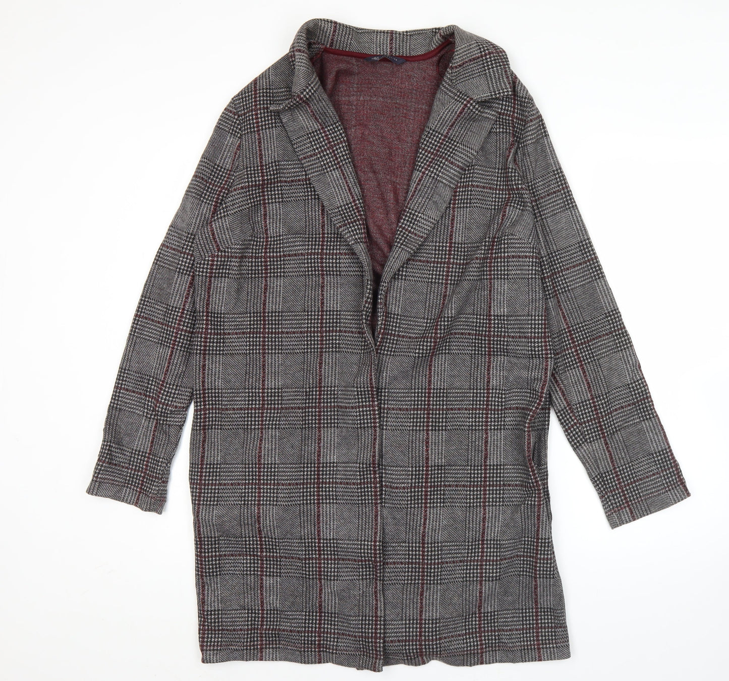 Marks and Spencer Women’s Grey Check Coatigan UK 12 Long Sleeve