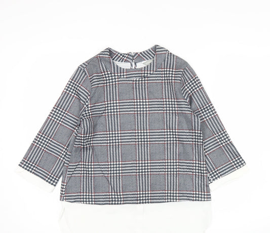 Dorothy Perkins Womens Grey Check Tunic Blouse Size 6 Workwear