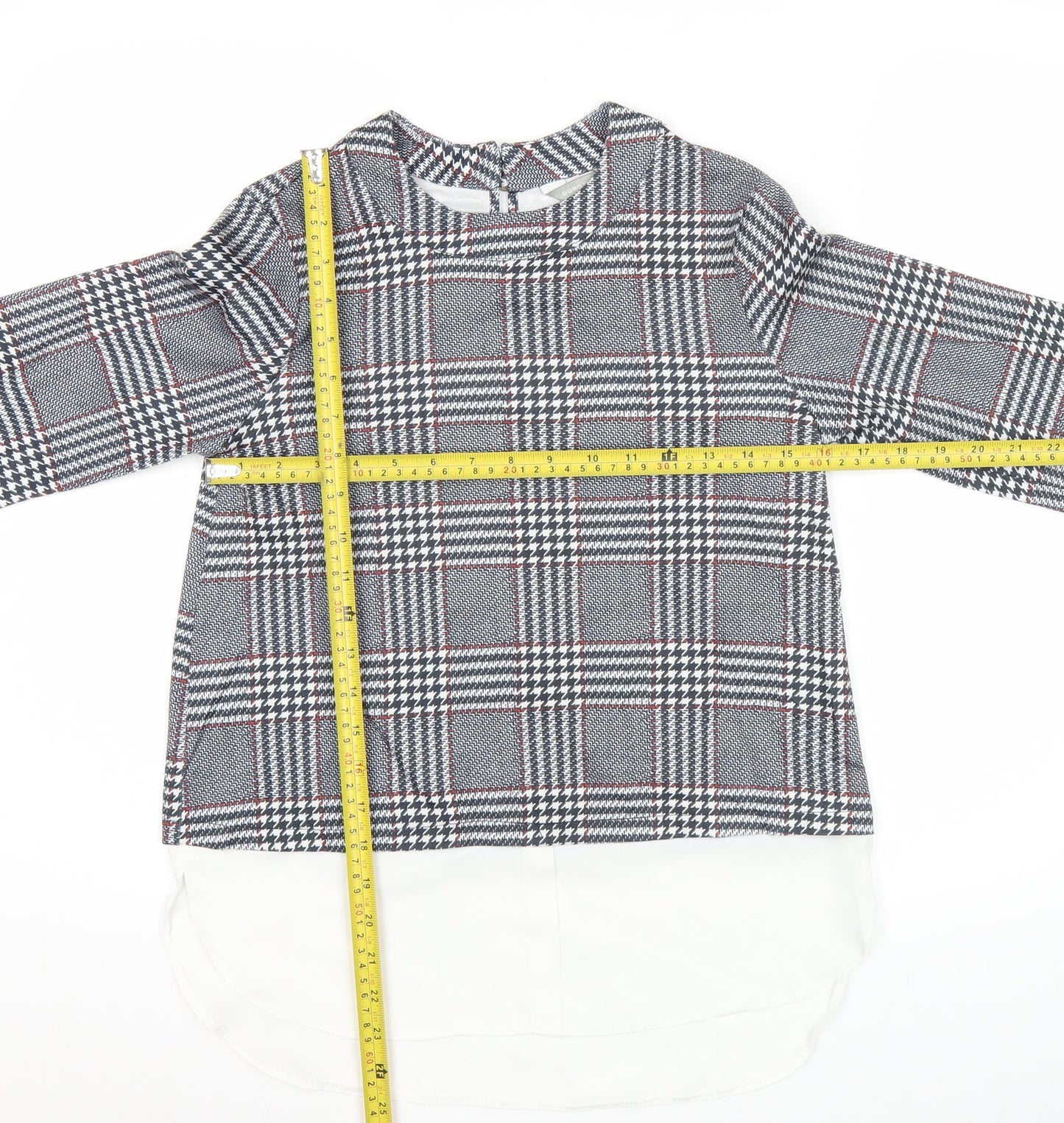Dorothy Perkins Womens Grey Check Tunic Blouse Size 6 Workwear