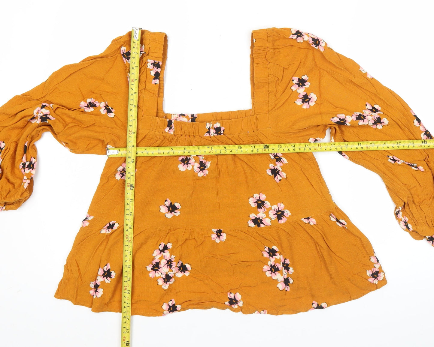 ASOS Women’s Orange Floral Tunic Blouse Size 10 Puff Sleeve