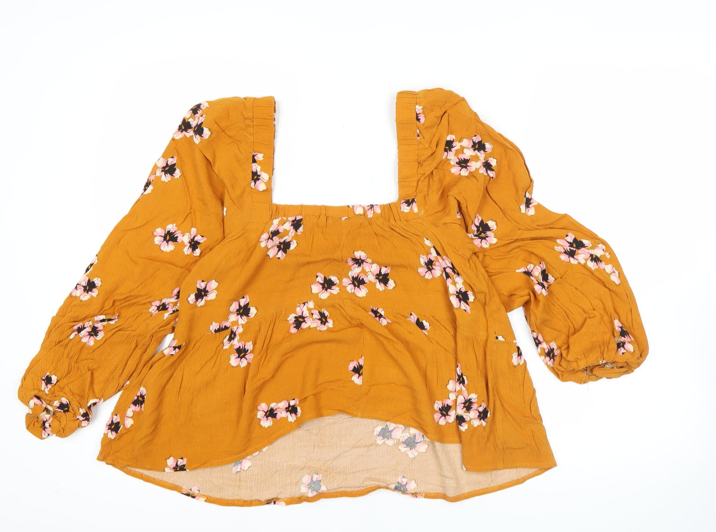 ASOS Women’s Orange Floral Tunic Blouse Size 10 Puff Sleeve