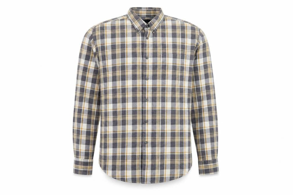 Marks & Spencer Men’s Grey Plaid XL Flannel Cotton Button-Up Shirt