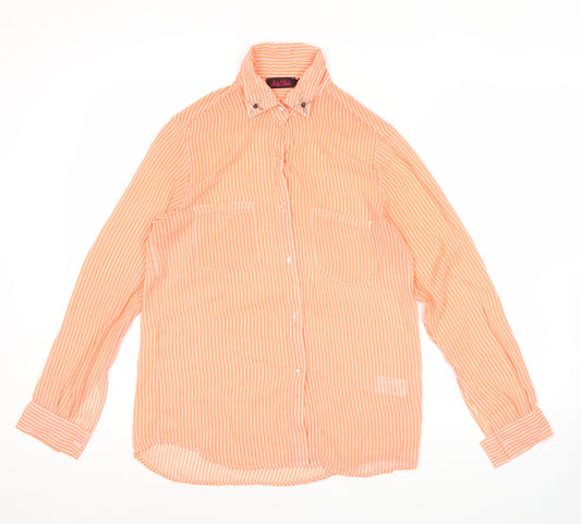 Motel Rocks Women Orange Striped Sheer Button-Up Shirt Size S