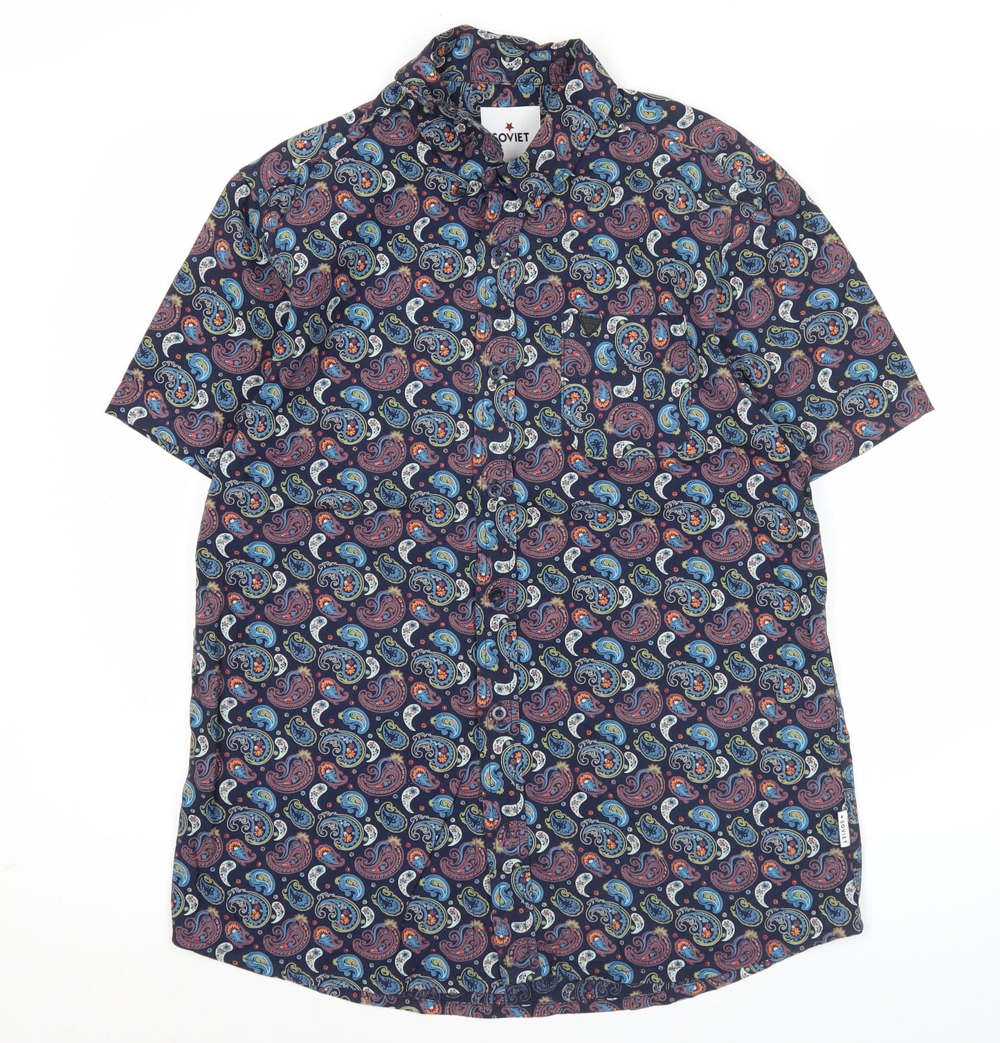 Soviet Men's Multicoloured Paisley Cotton Short Sleeve Shirt L